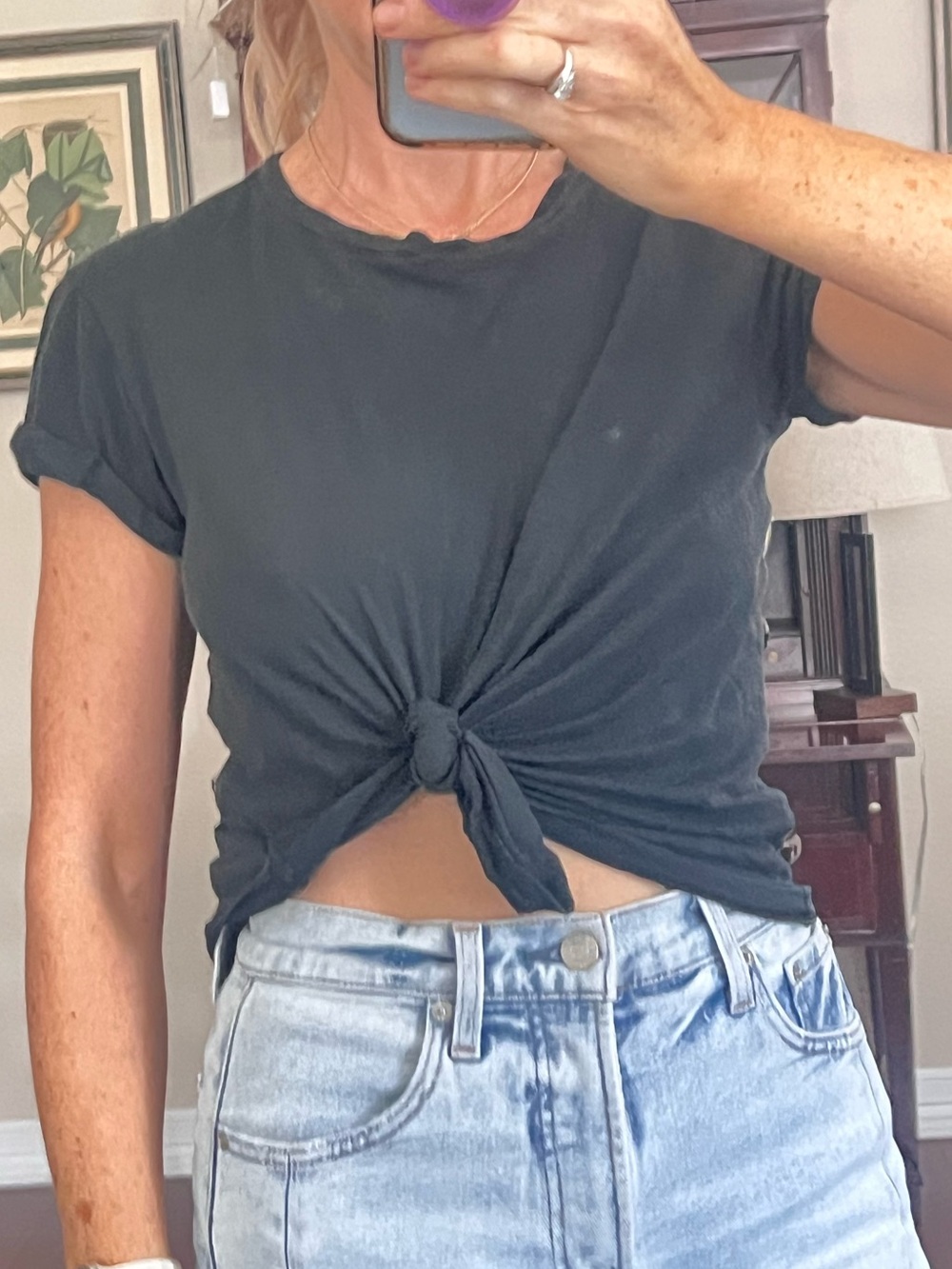 AllSaints Black Knot-Front Crop Tee